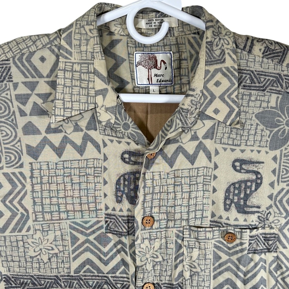 Marc Edwards Vintage Mens Large Rayon Tribal Geometric Print Button Down Shirt